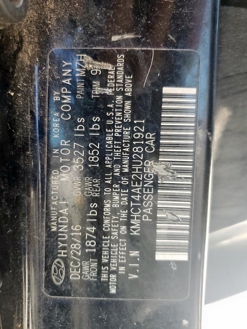 KMHCT4AE2HU281921 - 2017 HYUNDAI ACCENT SE 黑色 照片 12