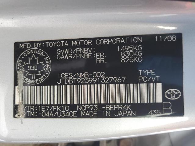 JTDBT923991327967 - 2009 TOYOTA YARIS SILVER photo 12