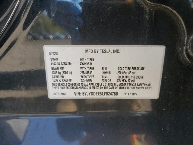 5YJYGDEE5LF024780 - 2020 TESLA MODEL Y BLACK photo 13