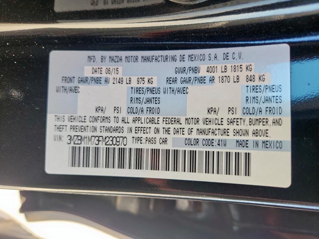 3MZBM1M73FM230970 - 2015 MAZDA 3 GRAND TOURING შავი ფოტო 13