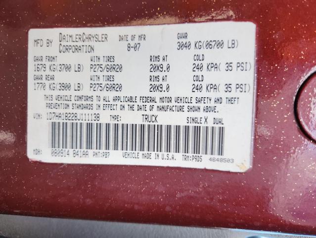 1D7HA18228J111138 - 2008 DODGE RAM 1500 ST BURGUNDY photo 12