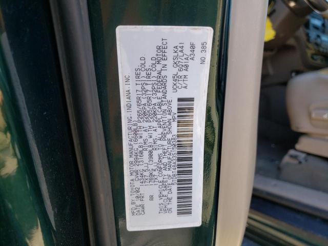 5TDBT48A33S150383 - 2003 TOYOTA SEQUOIA LIMITED GREEN photo 13