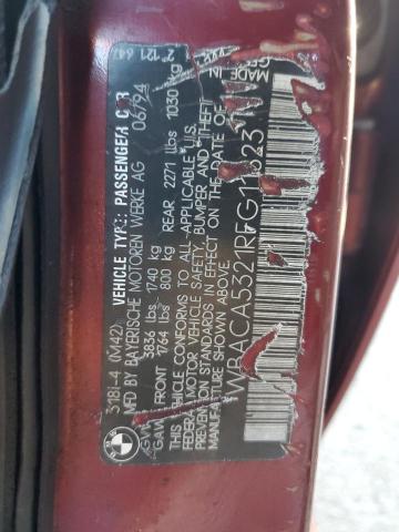 WBACA5321RFG11623 - 1994 BMW 318 I RED photo 12