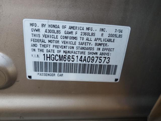 1HGCM66514A097573 - 2004 HONDA ACCORD EX GOLD photo 12