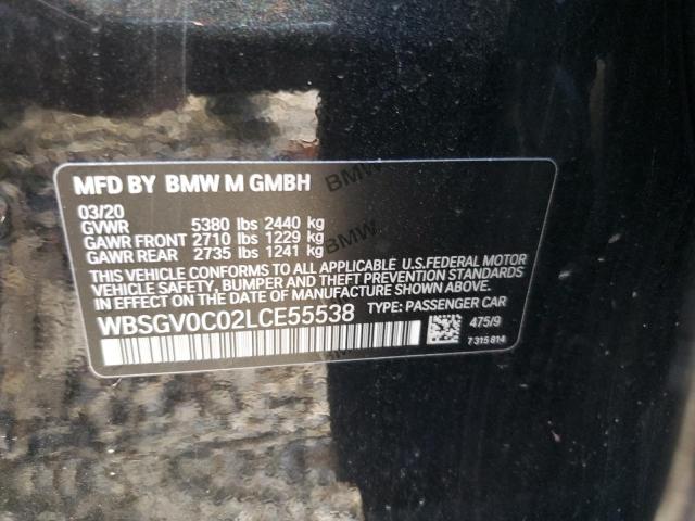 WBSGV0C02LCE55538 - 2020 BMW M8 BLACK photo 12