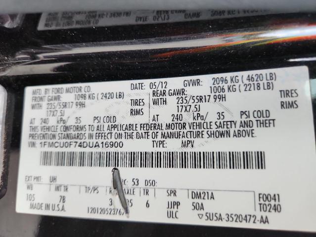 1FMCU0F74DUA16900 - 2013 FORD ESCAPE S BLACK photo 13
