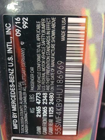 55SWF4KB9HU186969 - 2017 MERCEDES-BENZ C 300 4MATIC GRAY photo 12