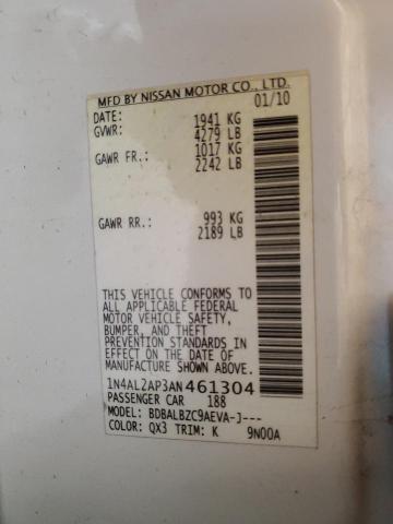 1N4AL2AP3AN461304 - 2010 NISSAN ALTIMA BASE 白色 照片 13