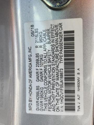 1HGCV1F55JA168673 - 2018 HONDA ACCORD EXL ვერცხლისფერი ფოტო 12