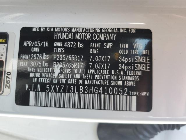 5XYZT3LB3HG410052 - 2017 HYUNDAI SANTA FE S WHITE photo 14