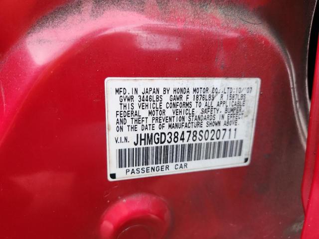 JHMGD38478S020711 - 2008 HONDA FIT 红色 照片 12