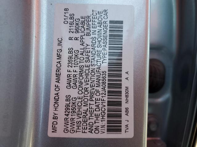 1HGCV1F12JA085635 - 2018 HONDA ACCORD LX SILVER photo 13