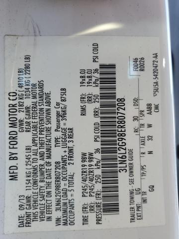 3LN6L2G98ER807208 - 2014 LINCOLN MKZ WHITE photo 12