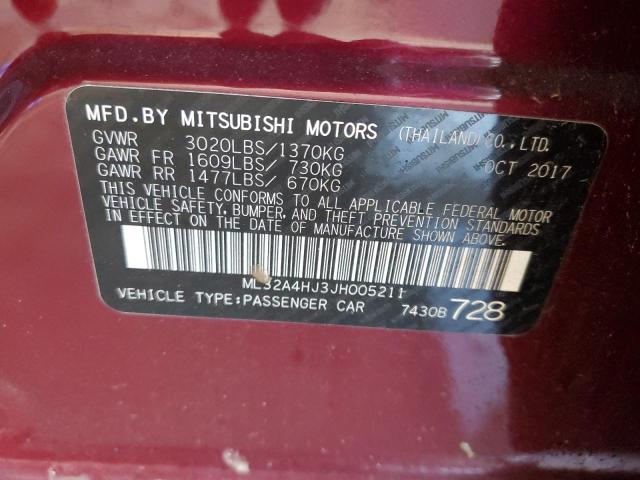 ML32A4HJ3JH005211 - 2018 MITSUBISHI MIRAGE SE MAROON photo 12