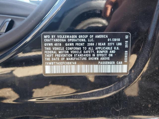 1VWBT7A32FC059749 - 2015 VOLKSWAGEN PASSAT SE BLACK photo 12