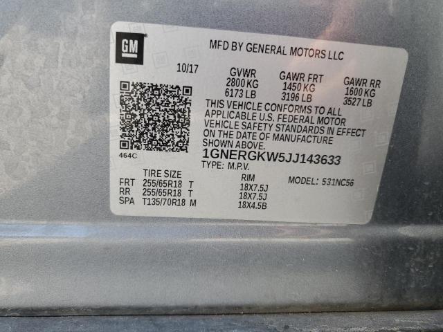 1GNERGKW5JJ143633 - 2018 CHEVROLET TRAVERSE LT 灰色 照片 13