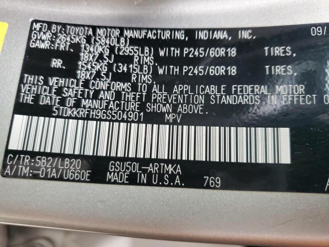 5TDKKRFH9GS504901 - 2016 TOYOTA HIGHLANDER XLE BEIGE photo 13