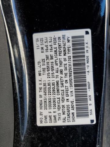 SHSRD78925U311745 - 2005 HONDA CR-V SE BLACK photo 13