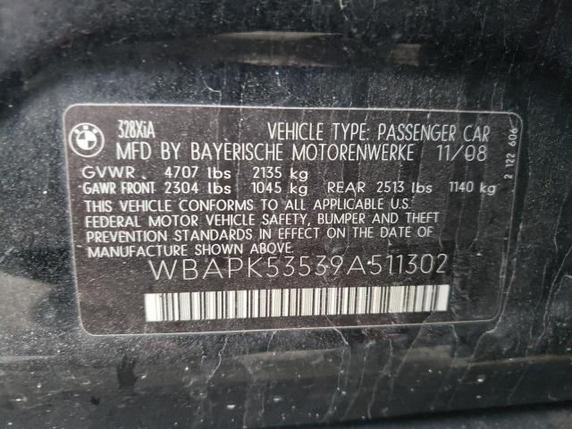 WBAPK53539A511302 - 2009 BMW 328 XI SULEV BLACK photo 12