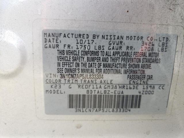 3N1CN7AP5JL833304 - 2018 NISSAN VERSA S SILVER photo 12