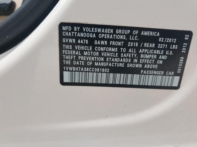 1VWBH7A38CC061602 - 2012 VOLKSWAGEN PASSAT SE Ağ foto 12