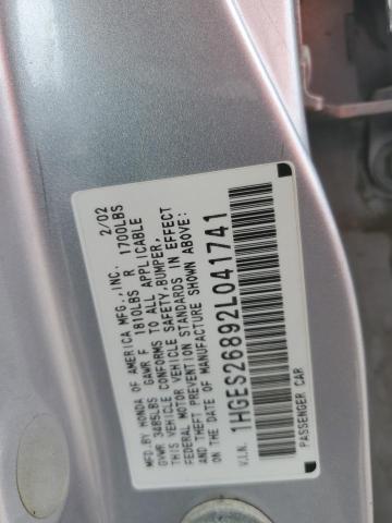 1HGES26892L041741 - 2002 HONDA CIVIC EX SILVER photo 12