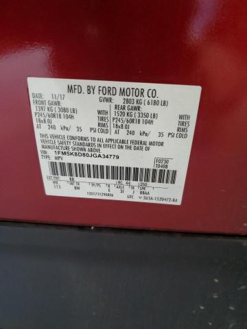 1FM5K8D80JGA34779 - 2018 FORD EXPLORER XLT برغندي صورة 13