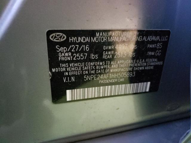 5NPE24AF1HH505893 - 2017 HYUNDAI SONATA SE SILVER photo 12