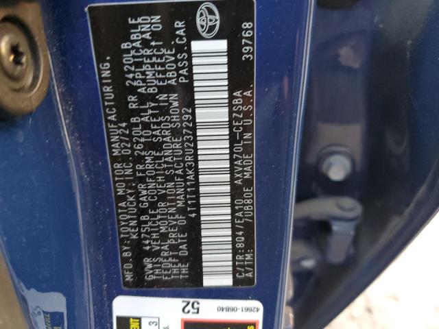 4T1T11AK3RU237292 - 2024 TOYOTA CAMRY SE NIGHT SHADE BLUE photo 12