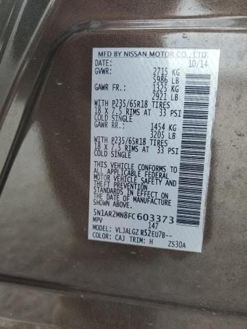 5N1AR2MN8FC603373 - 2015 NISSAN PATHFINDER S 棕色 照片 13