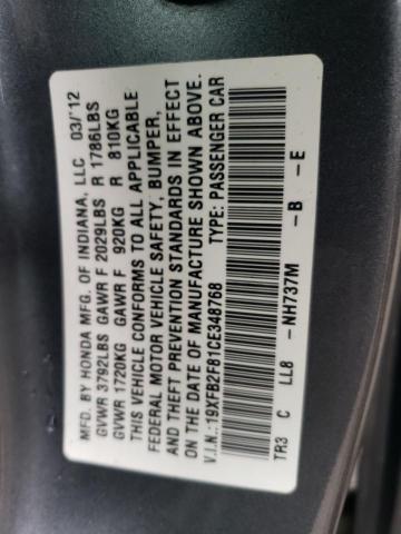 19XFB2F81CE348768 - 2012 HONDA CIVIC EX Boz foto 12