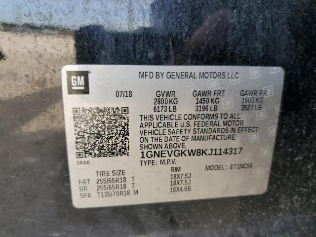 1GNEVGKW8KJ114317 - 2019 CHEVROLET TRAVERSE LT 黑色 照片 13