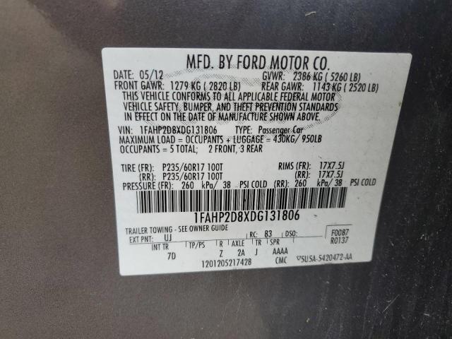 1FAHP2D8XDG131806 - 2013 FORD TAURUS SE GRAY photo 13