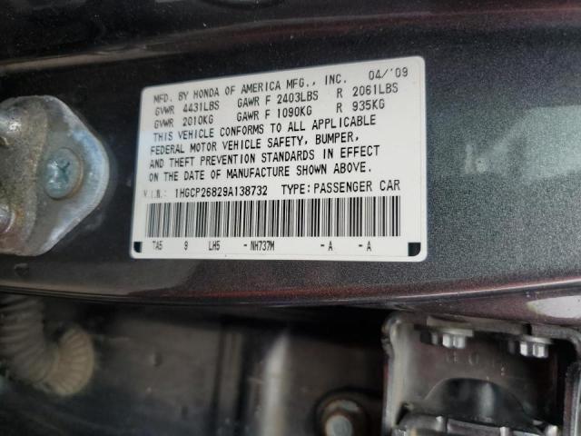 1HGCP26829A138732 - 2009 HONDA ACCORD EXL GRAY photo 12