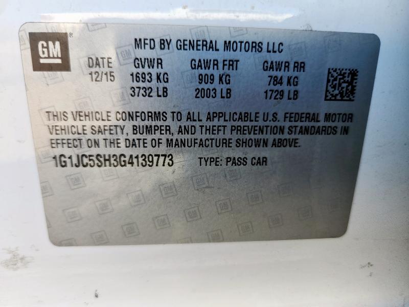 1G1JC5SH3G4139773 - 2016 CHEVROLET SONIC LT Weiß Foto 12