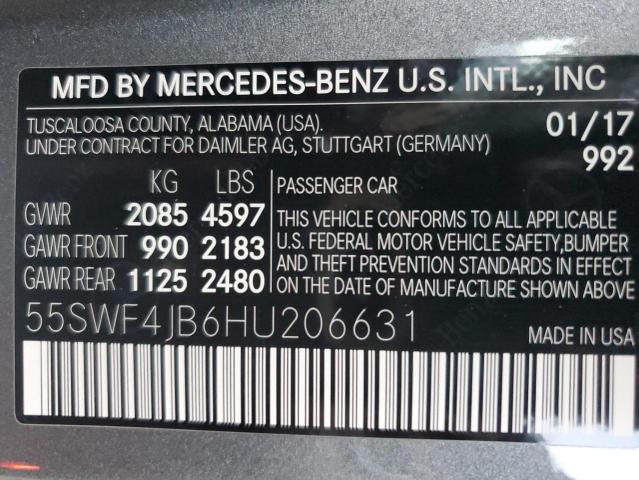 55SWF4JB6HU206631 - 2017 MERCEDES-BENZ C 300 GRAY photo 13