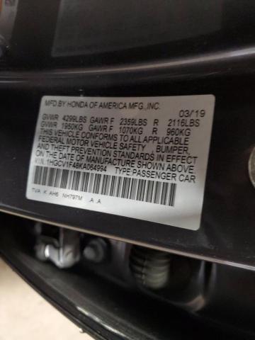 1HGCV1F48KA064994 - 2019 HONDA ACCORD EX ნაცრისფერი ფოტო 12
