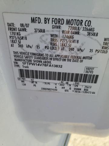 1FTPW14V78FA13832 - 2008 FORD F150 SUPERCREW WHITE photo 12