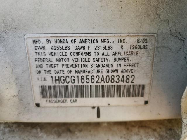 1HGCG16562A083482 - 2002 HONDA ACCORD EX WHITE photo 13