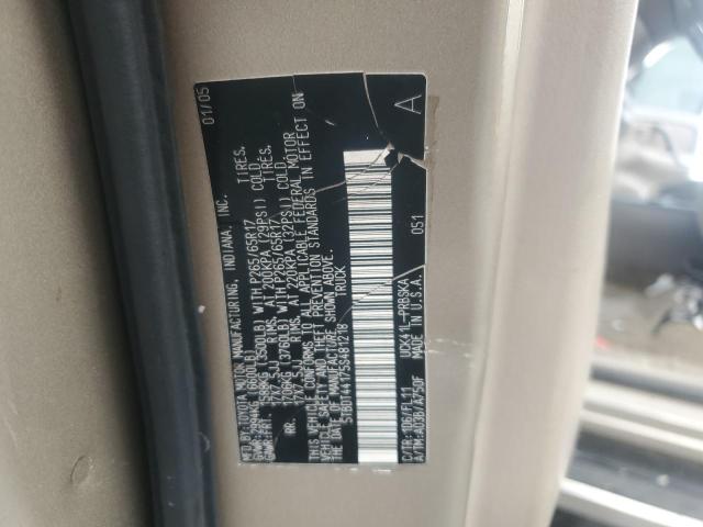 5TBDT44175S481218 - 2005 TOYOTA TUNDRA DOUBLE CAB SR5 BEIGE photo 12