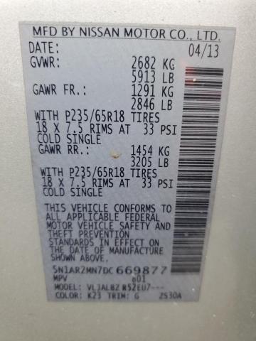 5N1AR2MN7DC669877 - 2013 NISSAN PATHFINDER S 银色 照片 13