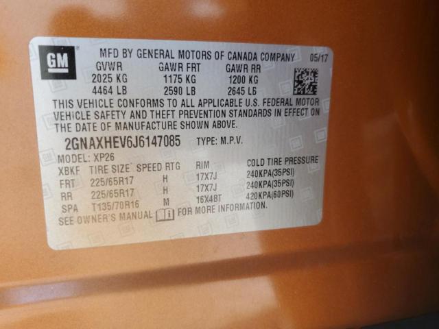 2GNAXHEV6J6147085 - 2018 CHEVROLET EQUINOX LS 橙色 照片 12