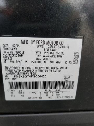 1FM5K8GT4FGC06450 - 2015 FORD EXPLORER SPORT 黑色 照片 13