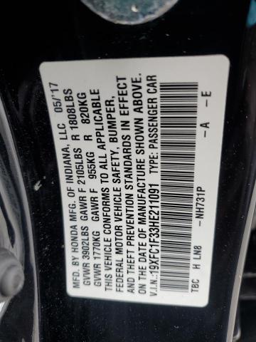 19XFC1F33HE211091 - 2017 HONDA CIVIC EX BLACK photo 12