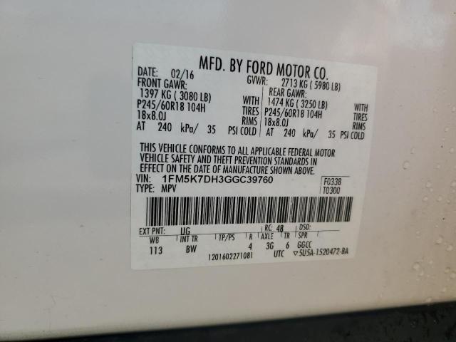 1FM5K7DH3GGC39760 - 2016 FORD EXPLORER XLT ვერცხლისფერი ფოტო 13