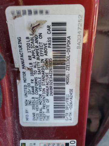 1NXBR32E34Z265935 - 2004 TOYOTA COROLLA CE RED photo 12