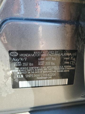 5NPE34AF2JH640206 - 2018 HYUNDAI SONATA SPORT Gris foto 13