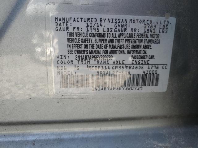 3N1AB7AP5EY320739 - 2014 NISSAN SENTRA S SILVER photo 12