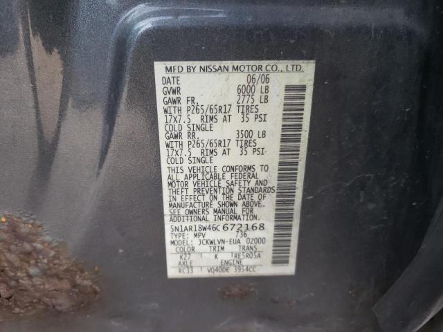 5N1AR18W46C672168 - 2006 NISSAN PATHFINDER LE 石墨色 照片 12