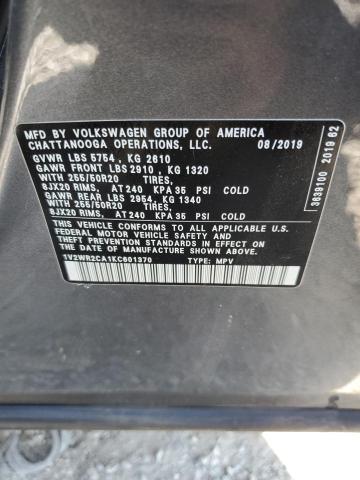 1V2WR2CA1KC601370 - 2019 VOLKSWAGEN ATLAS SE Серый фото 13